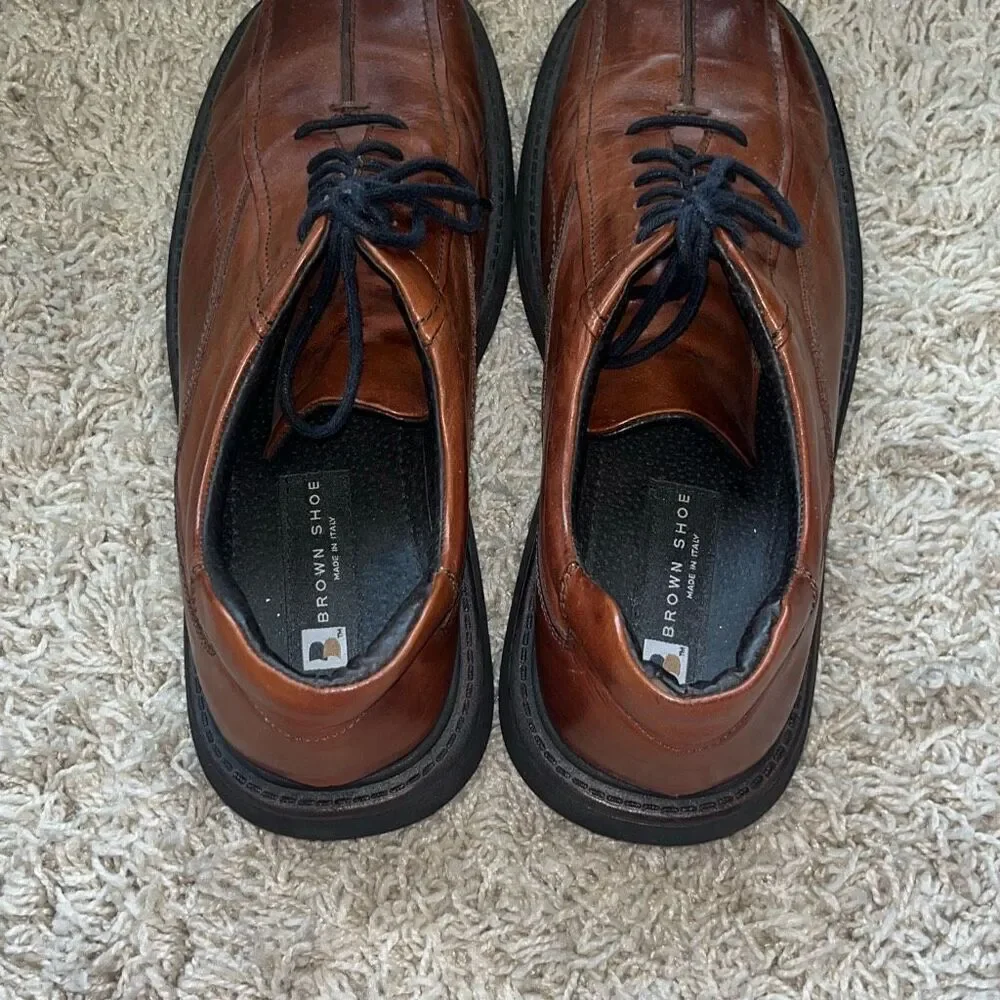Brown Shoe Co Mens Shoes ITALY Made Genuine Leather Brown Lace Up Mens 12